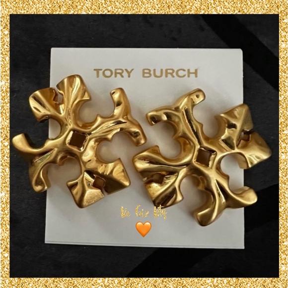 Tory Burch Authentic Bold Double T Golden Roxanne Large Clip On Stud Earrings - Picture 3 of 17